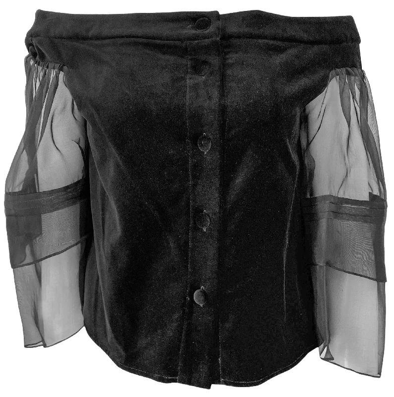 Rosie Assoulin Wind Off Your Shoulder Velvet Top in Black Sophisticated Women's 