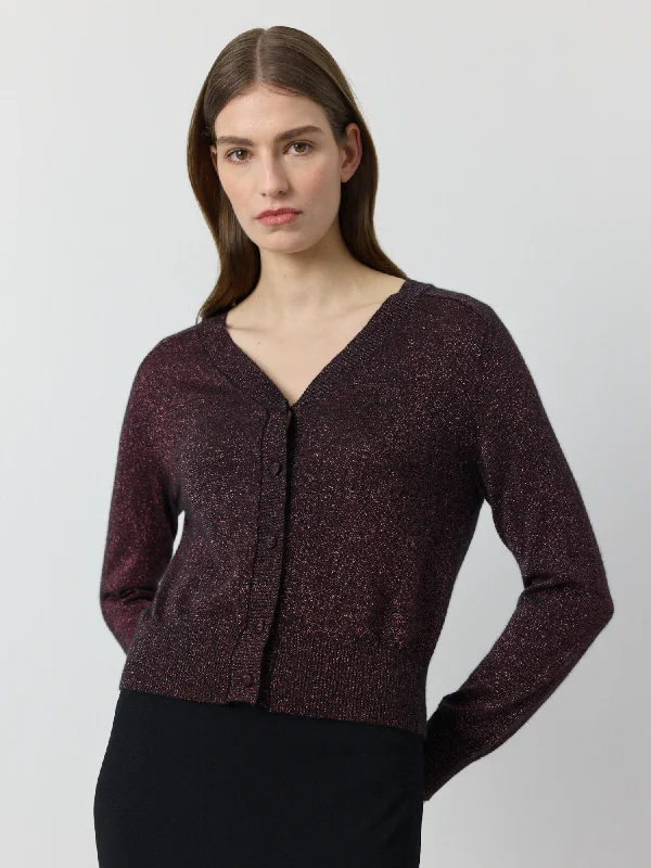 Cashmere Lurex Cardigan - Black/Crimson Trendy Women's Oversized