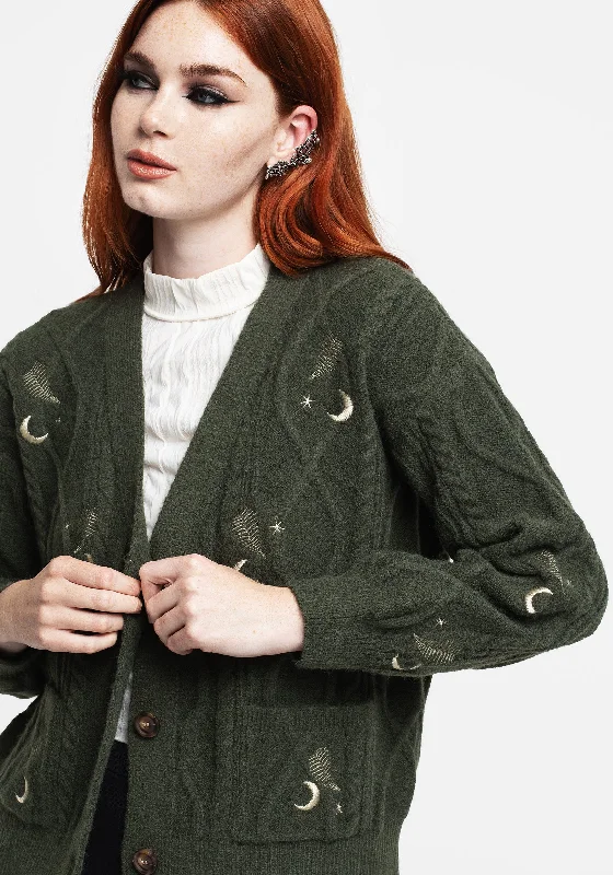 Dianne Embroidered Cable Knit Cardigan Unique Women's Upcycled