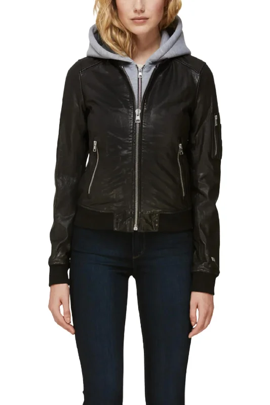 Farica Leather Bomber Jacket In Black