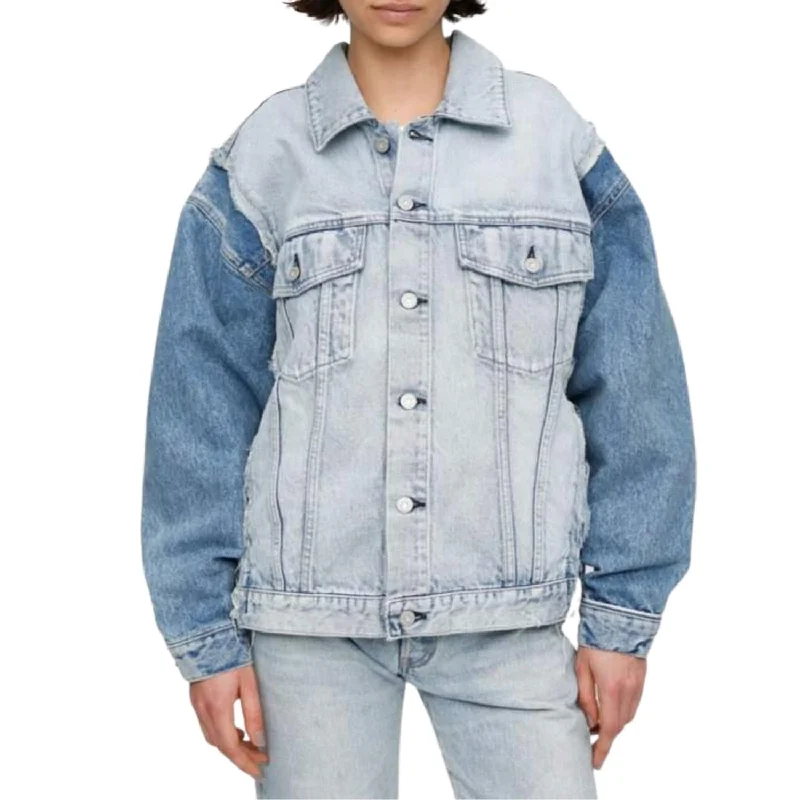 Remake Trucker Jacket In Medium Wash Feminine Women's Style 