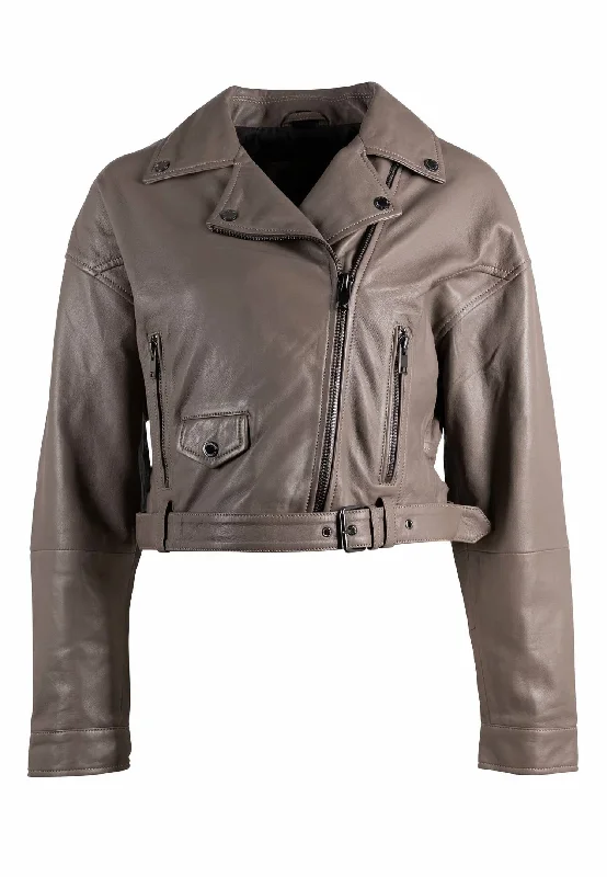 Vercy Os Leather Jacket In Taupe