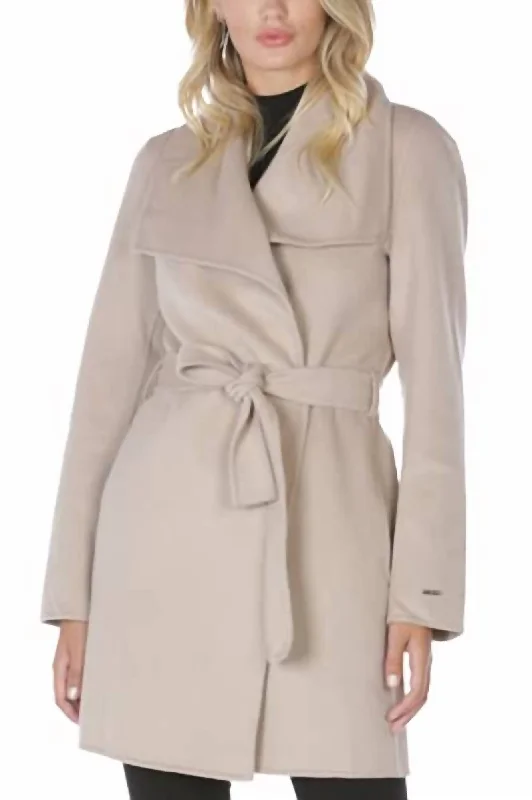 Wool Wrap Coat With Tie Belt In Soft Almond